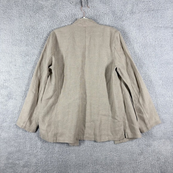 Eileen Fisher 100% Organic Linen Open Front Blazer Jacket Size M Beige Tan - Picture 7 of 7